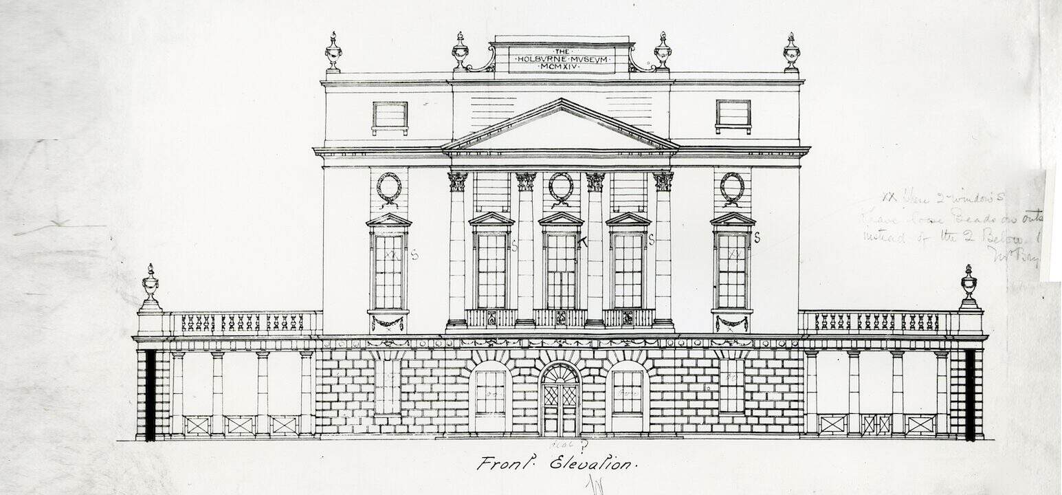 Architectural drawing of the Holburne's classical Georgian facade