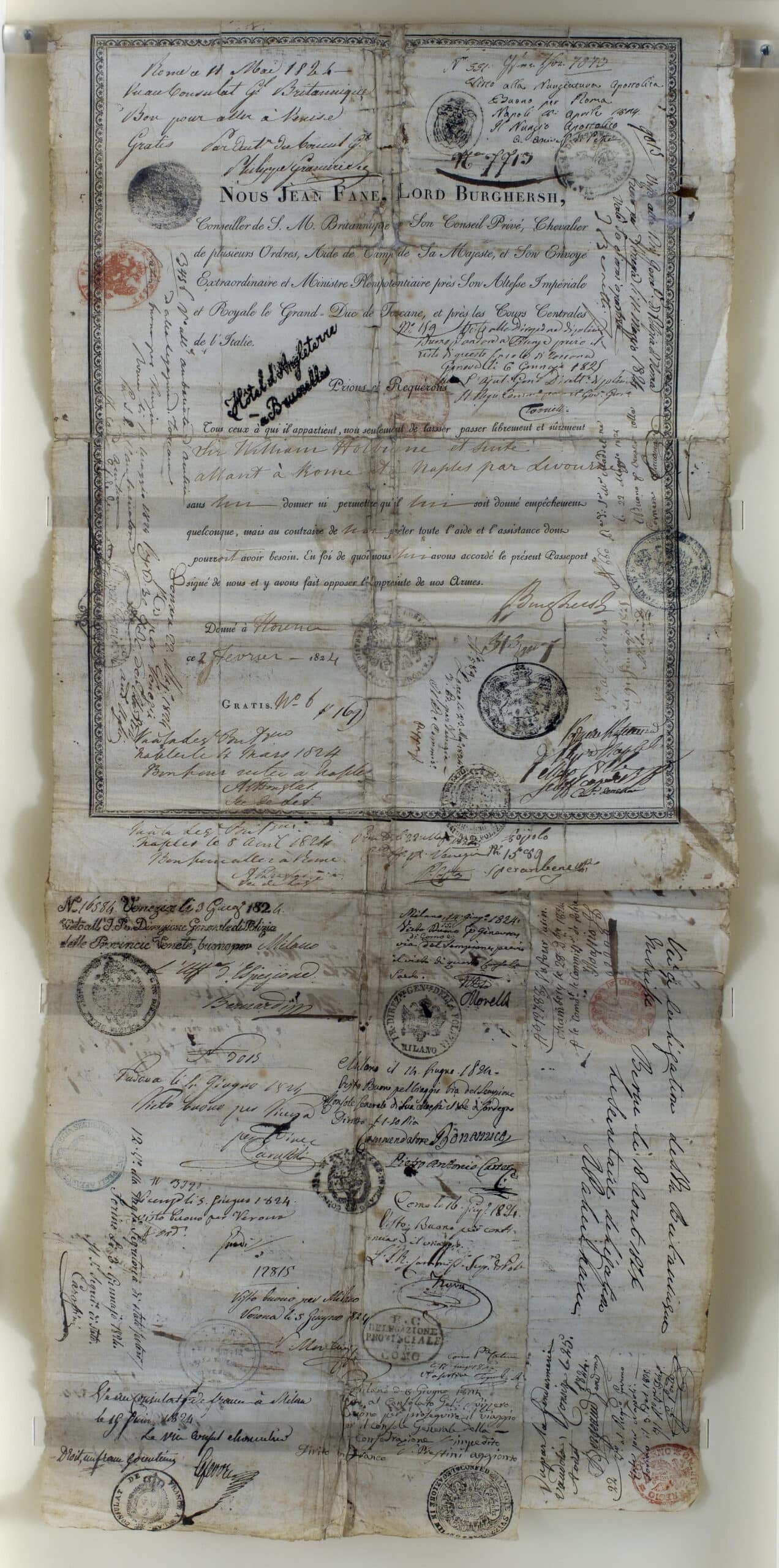 An historic handwritten document showing Sir William Holburne's passport 