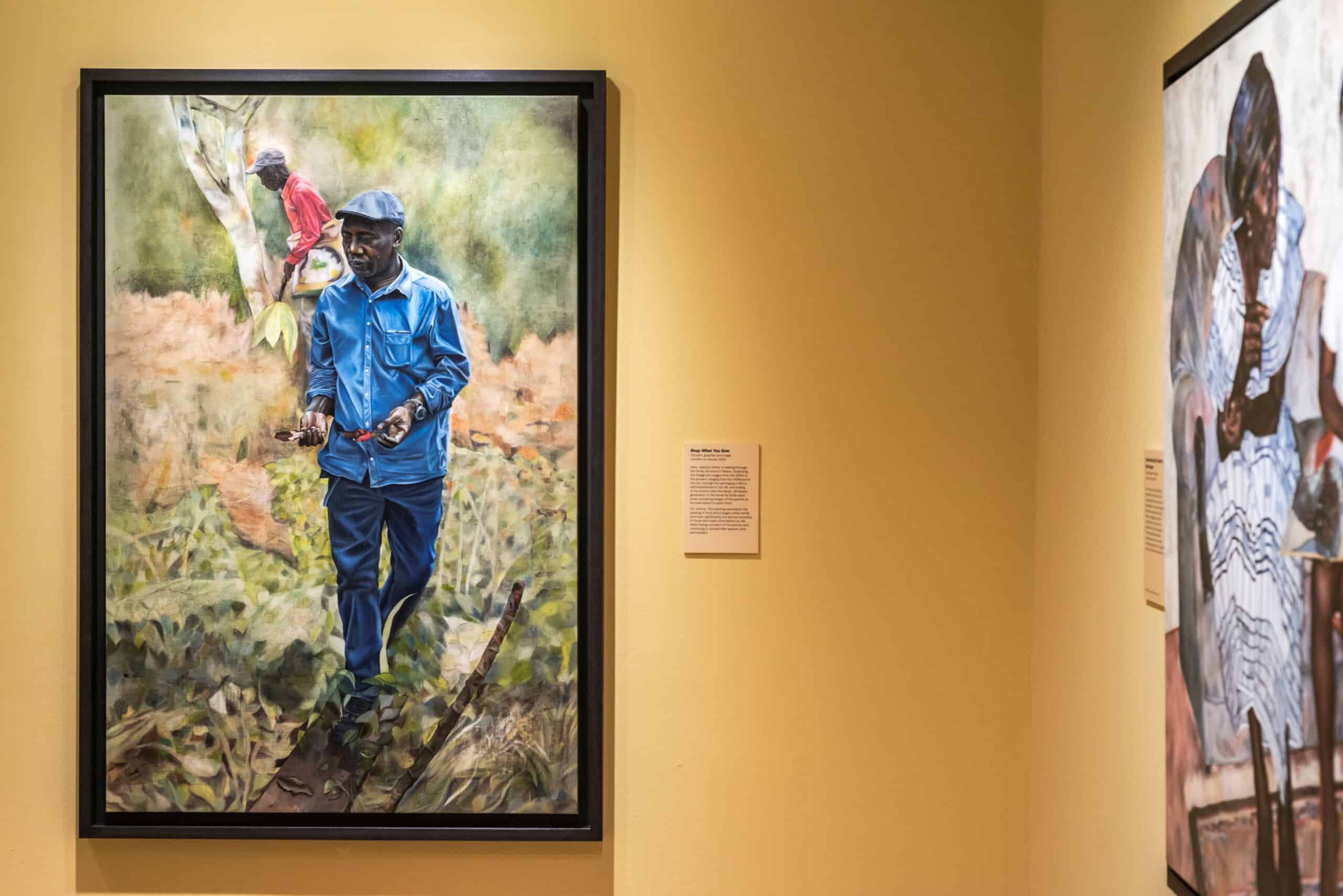 Yellow walls with Donkor's works on show