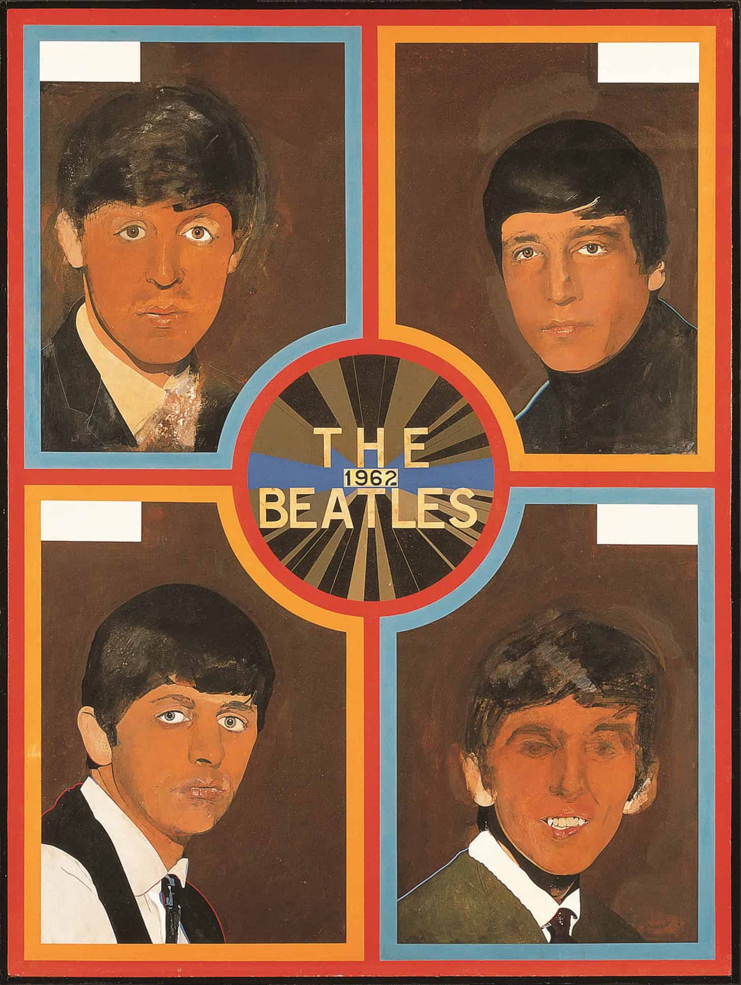 A painting of the four faces of the Beatles band