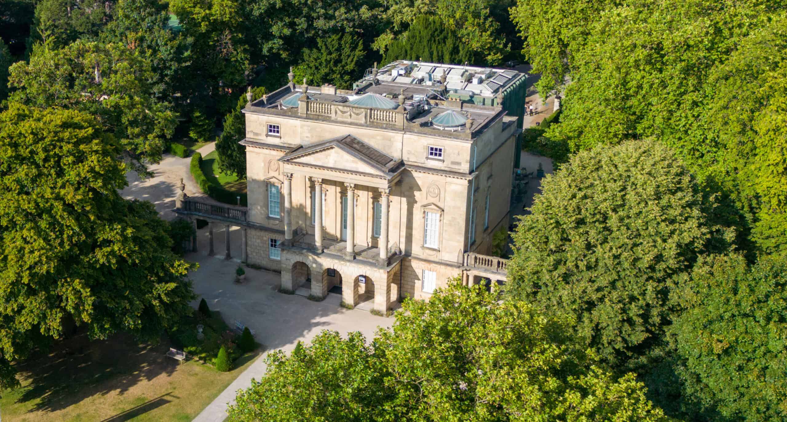 An overhead photo of the Holburne Museum surrounded by trees