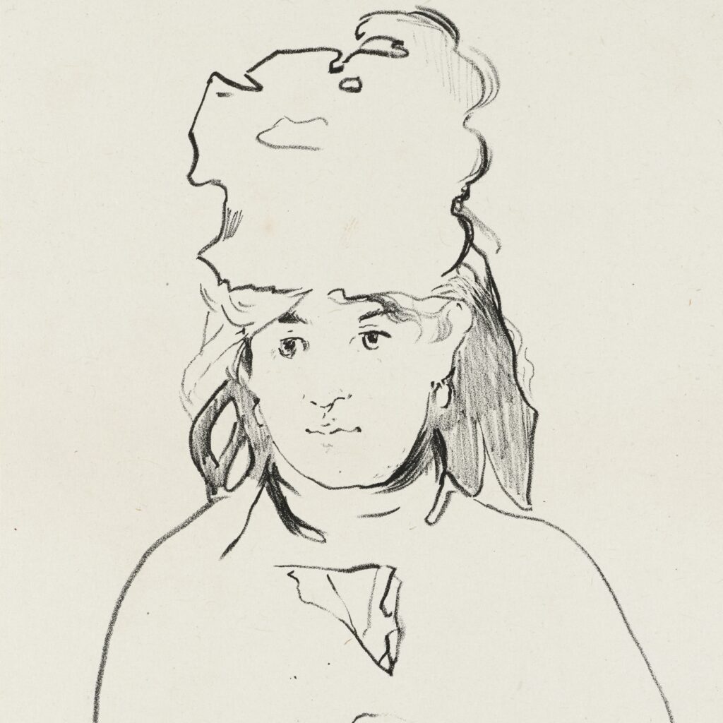 A woman's head with a hat, drawn in pencil