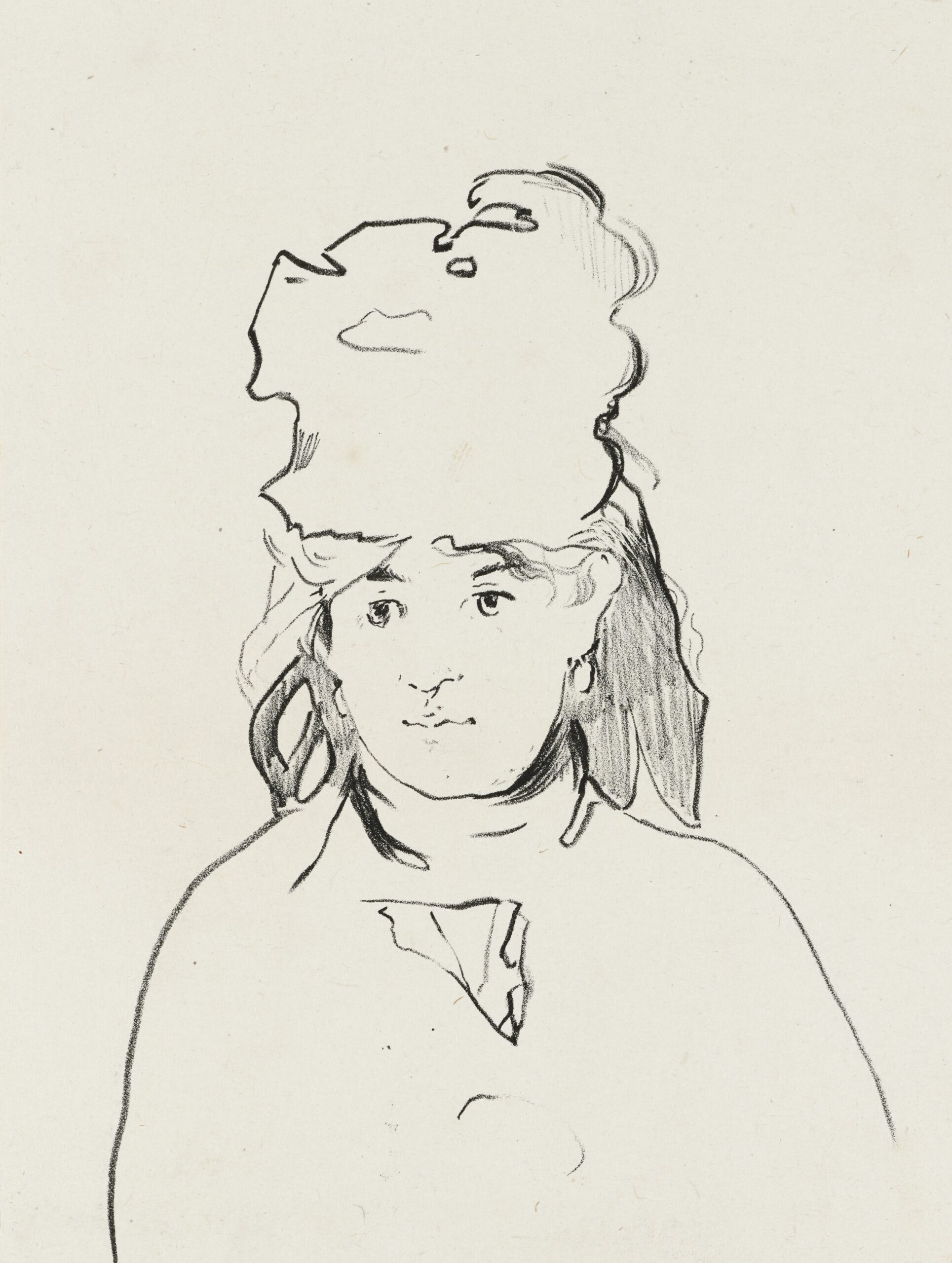 A woman's head with a hat, drawn in pencil