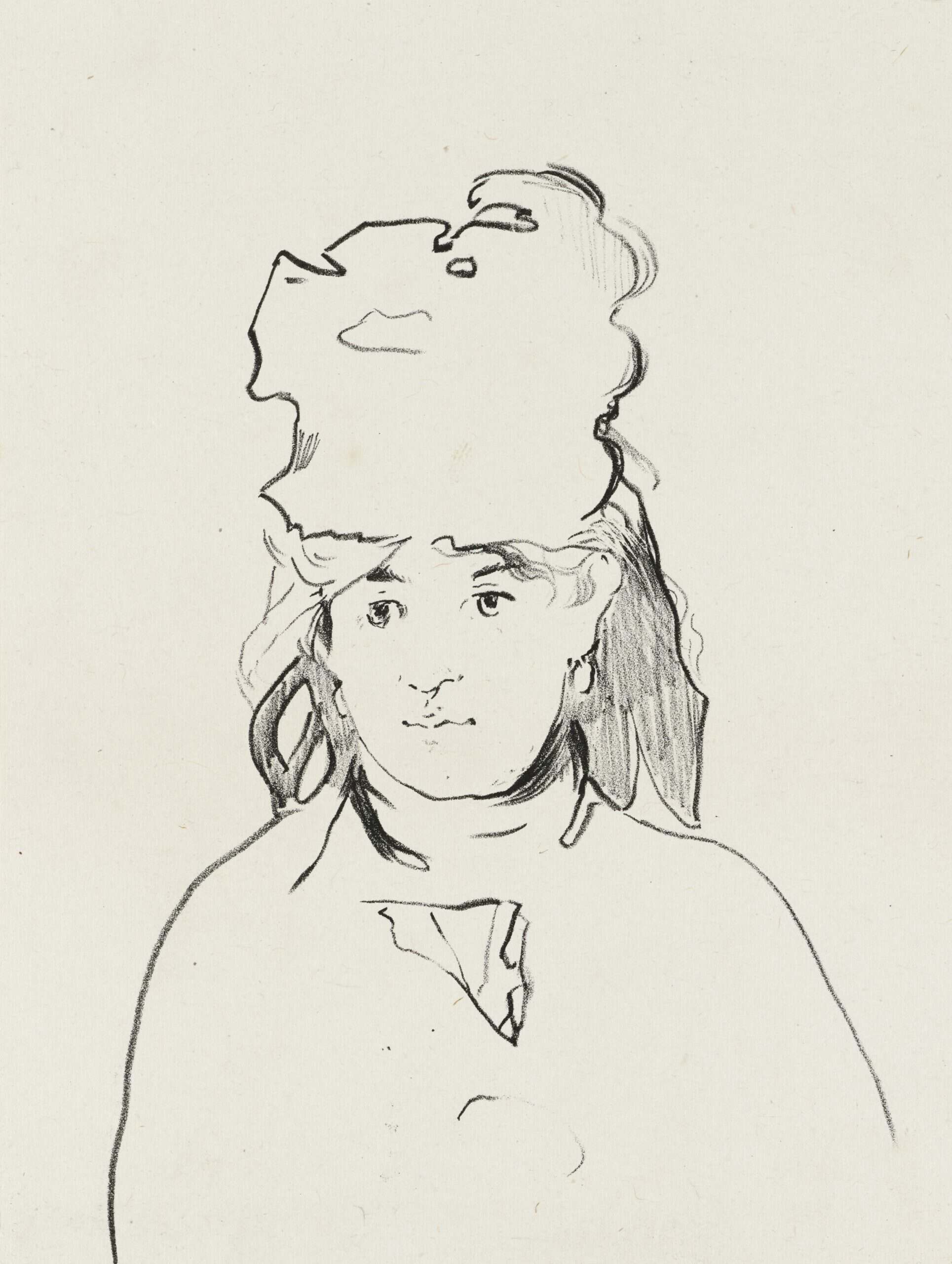 Pencil drawing of woman with hat on